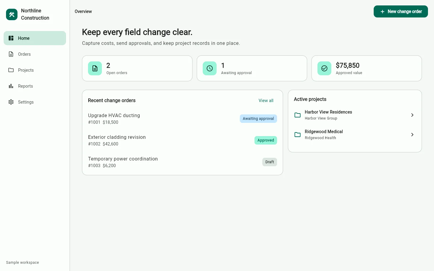 Change Order Capture With Approval